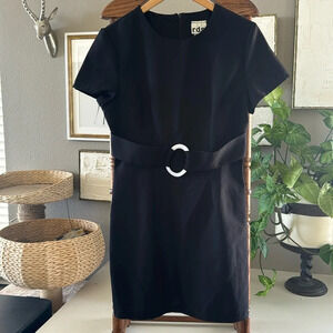 Black vintage dress with oval attached belt